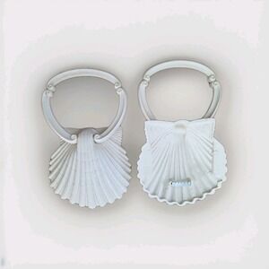 Vintage Mid Century Homco Ivory Sea Shell Towel Ring Holders Wall Mount Hangers